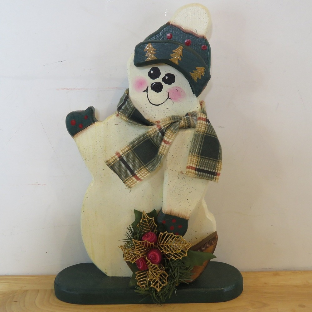 Vintage 1997 R&T Crafts Hand-Painted Wooden Snowman Folk Art Christmas Decor